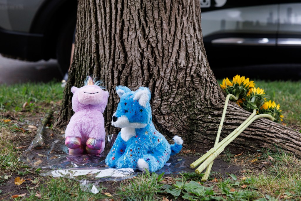 Toys left at a makeshift memorial.