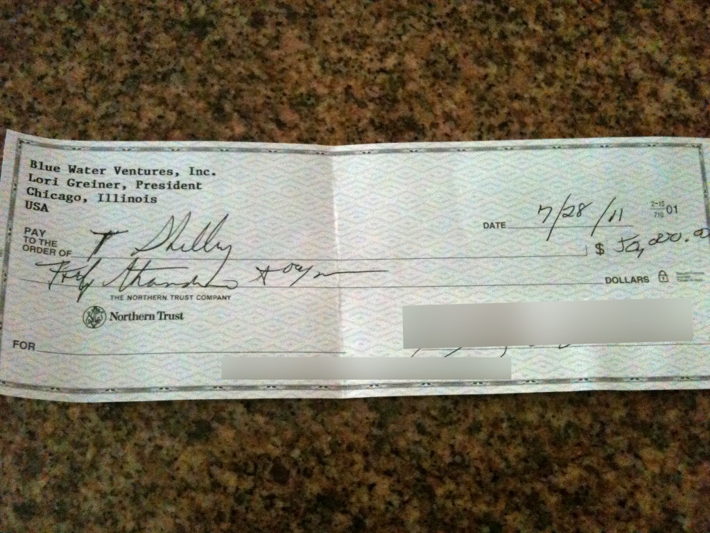 A check signed by Lori Greiner.