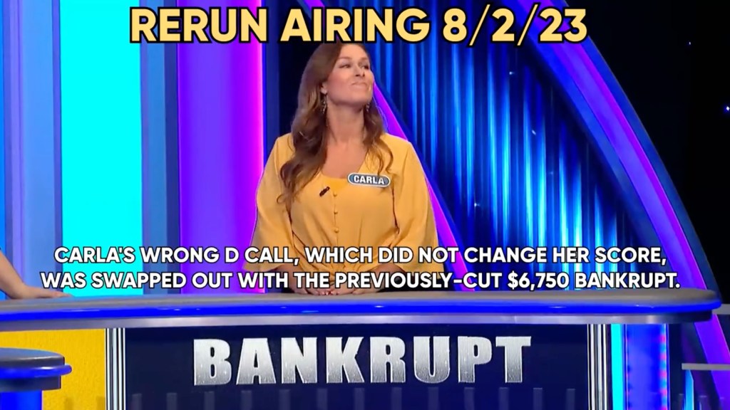 In the new video, Sartori can be seen spinning the wheel with her nearly $7k only for it to land on bankruptcy and wiping her out of cash. 