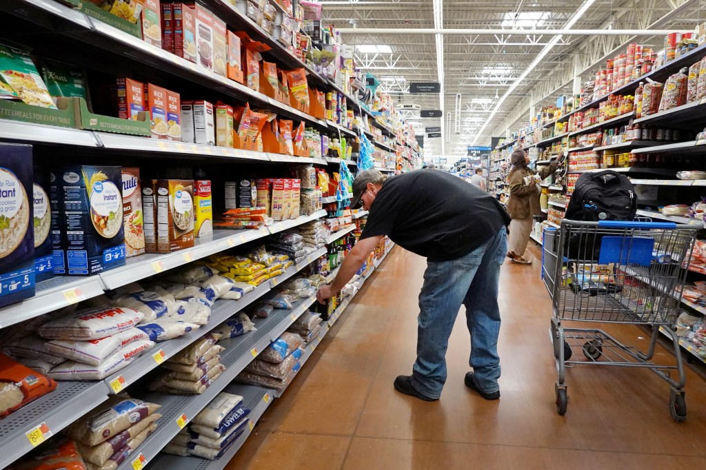  Grocery items are offered for sale at a supermarket on August 09, 2023 in Chicago, Illinois. 