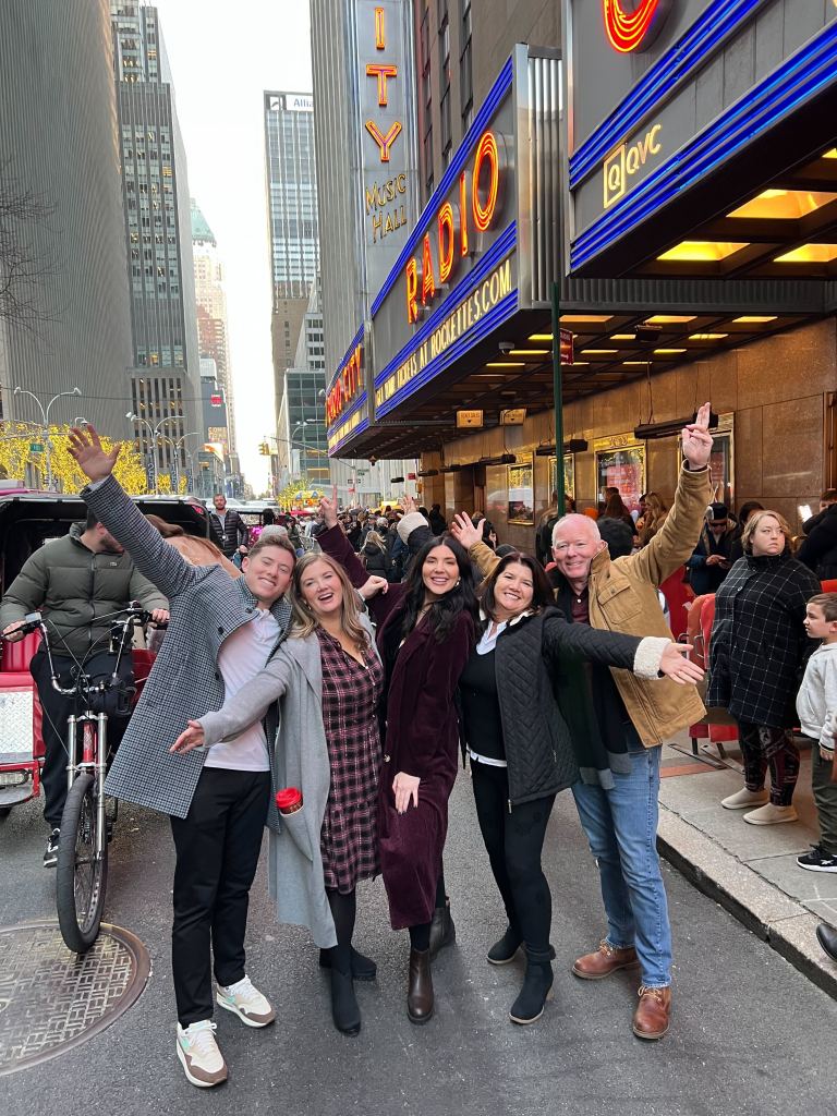 (Far right) O'Brien with wife Cyndie, their daughters and son Conor in front of Radio City Music Hall in Manhattan. 