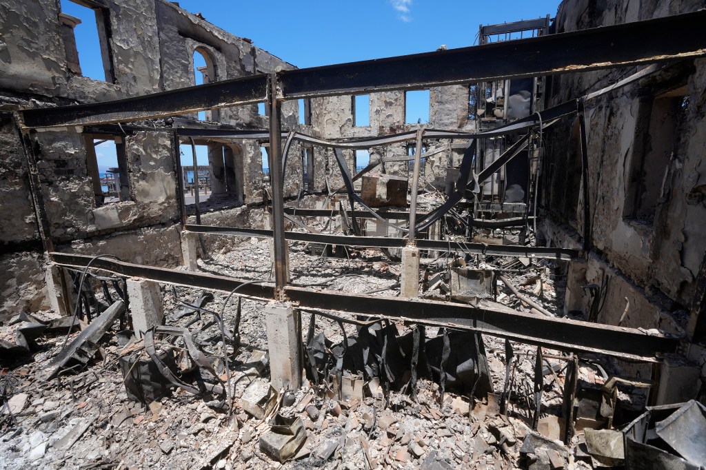 The charred remains of the Old Lahaina Courthouse