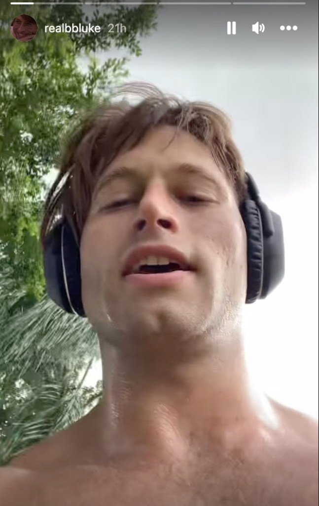 Luke Valentine, shirtless and sweaty in his Instagram video. 