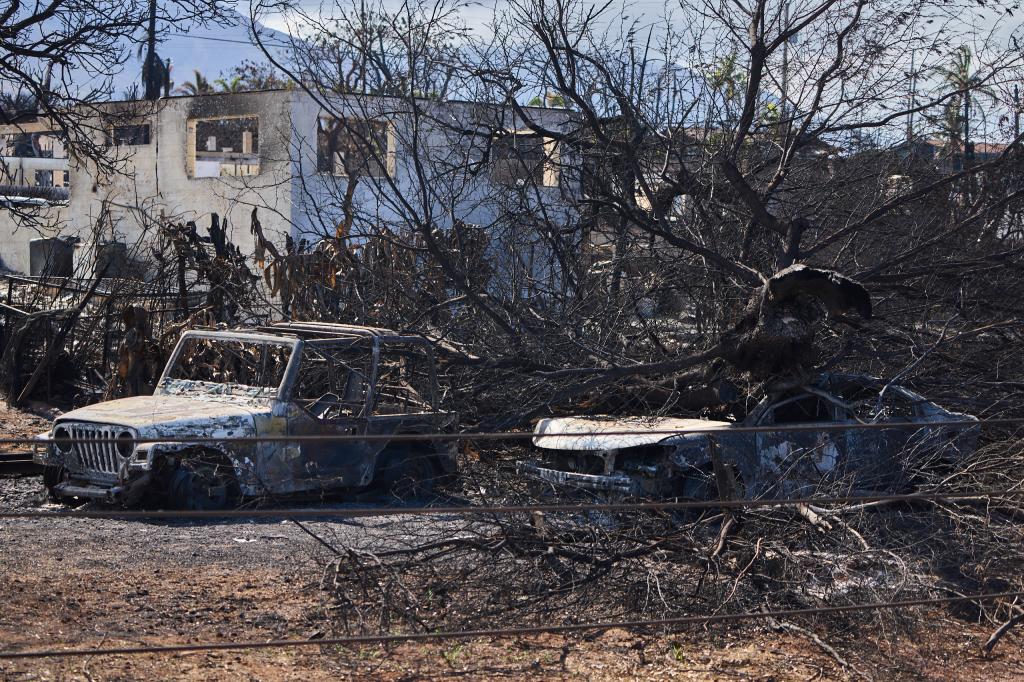 General view of the destruction following a wildfire on Wednesday, August 16, 2023 in Lahaina, Hawaii. 