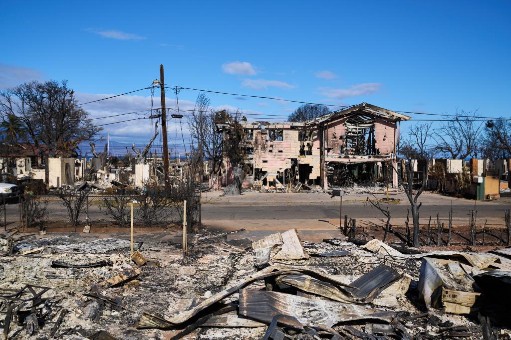 General view of the destruction following a wildfire on Wednesday, August 16, 2023 in Lahaina, Hawaii.