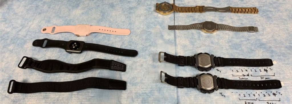 Wristbands of various textures were used in the experiment