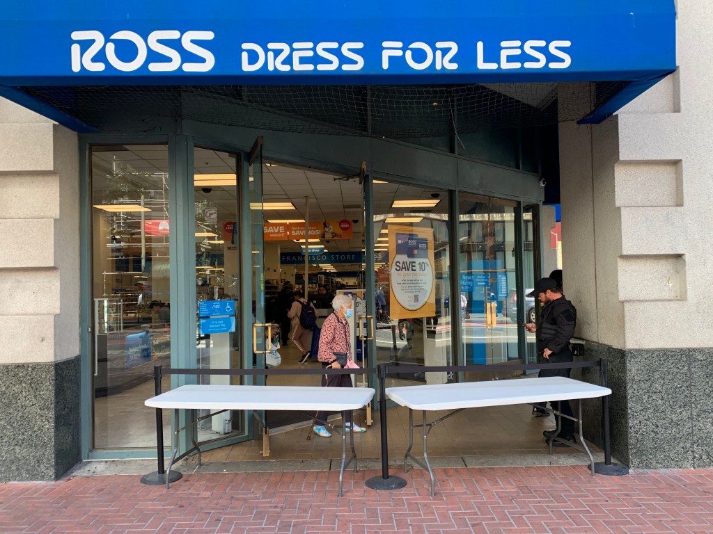 Enhanced security at the entrance to Ross - Dress for Less, along Market Street on Thursday, August 17, 2023 in San Francisco, California.