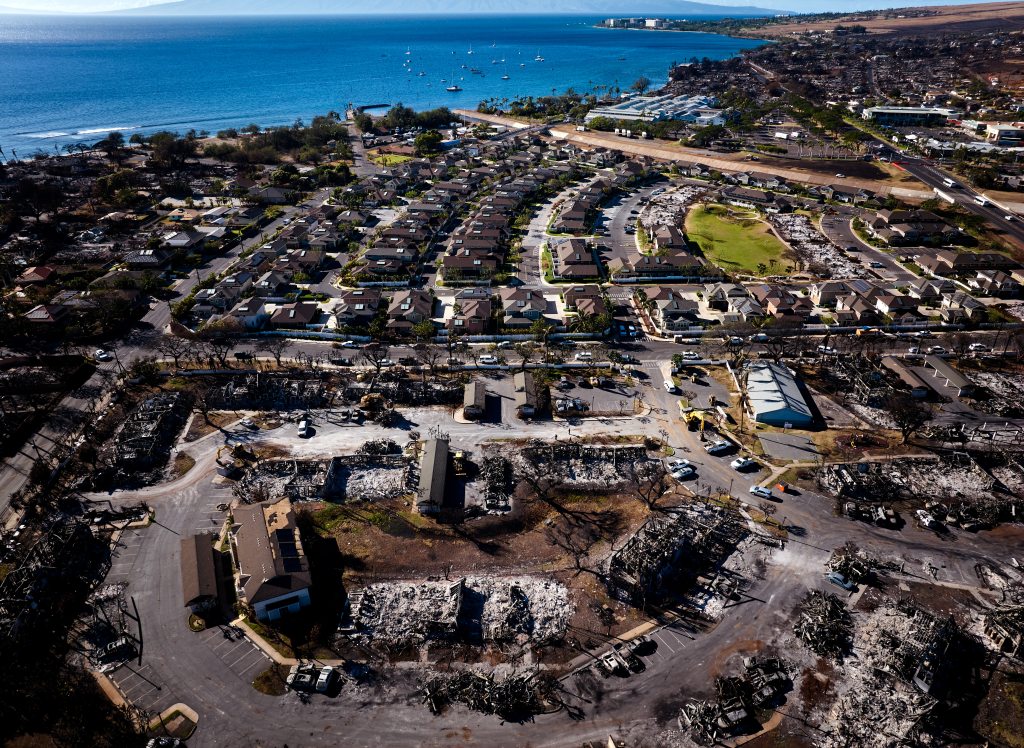 Destroyed buildings following a wildfire last week on Saturday, August 19, 2023 in Lahaina, Hawaii T