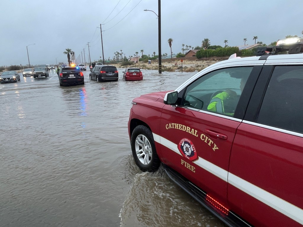 Emergency services arriving to help stranded motorists in Palm Springs.