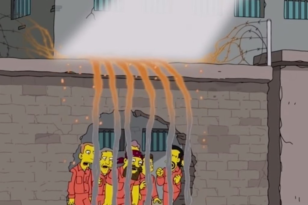Prisoners are obstructed by the blaze in the 2016 "Simpsons" episode.