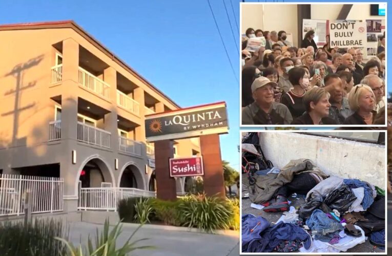 Residents of liberal Bay Area town Millbrae protest hotel for homeless
