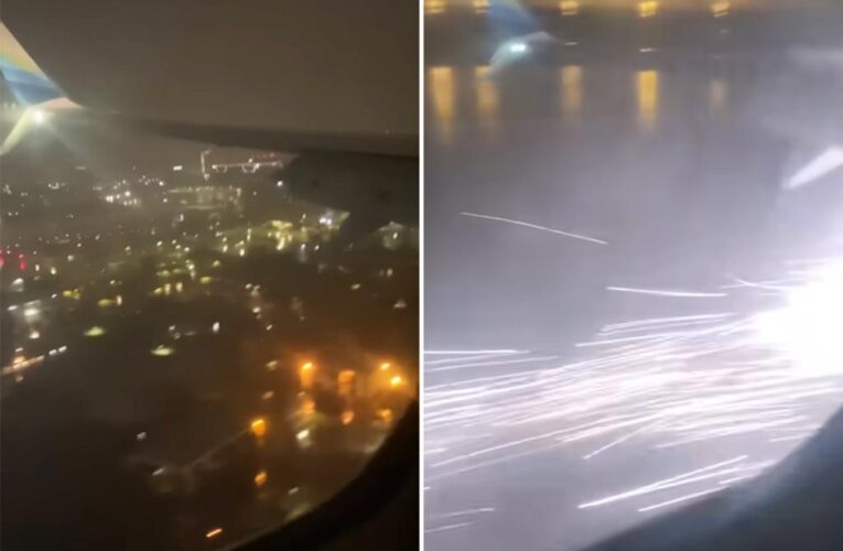 Moment Alaska Airlines flight sparks during rough landing at airport