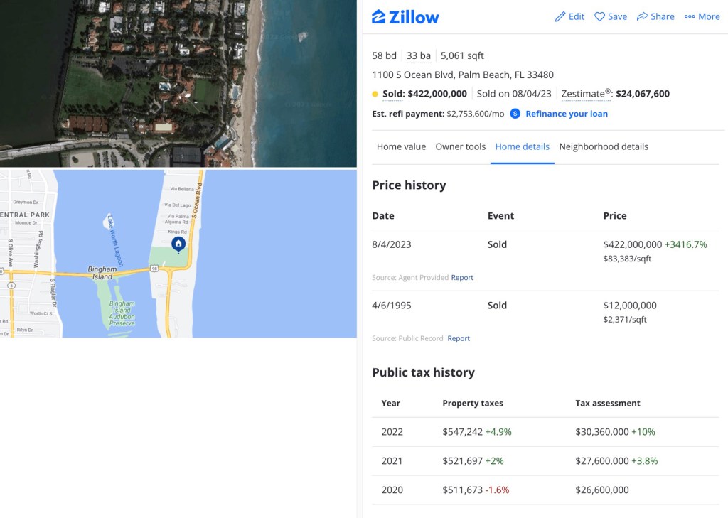 Zillow listing for Mar-a-Lago