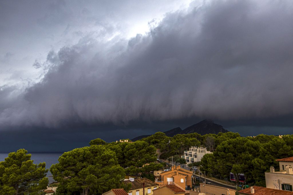 A large cloud over the sea of the town of Andratx, in Mallorca, Spain, 27 August 2023. 