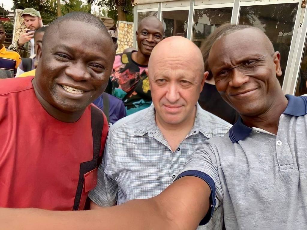 Prigozhin was seen snapping selfies with locals in what is thought to be Bangui, the capital of the Central African Republic