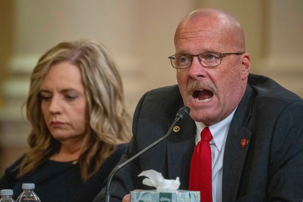 Darin Hoover and Kelly Barnett, parents of Staff Sgt. Taylor Hoover, speaking at the House Foreign Affairs Committee roundtable.