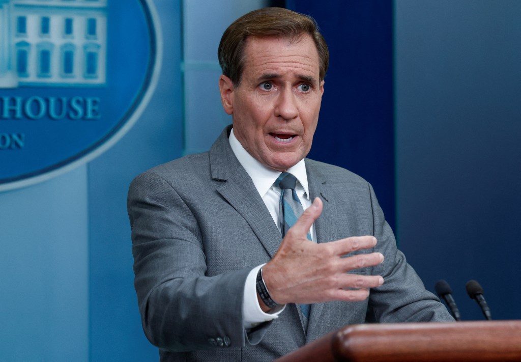 NSC Coordinator for Strategic Communications John Kirby answers questions during the daily press briefing at the White House in Washington, U.S., July 17, 2023. 