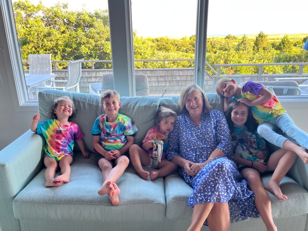 Oppenheimer relaxes with her five grandchildren. Her eldest granddaughter, 7, was "intrigued" by her quirky fame.