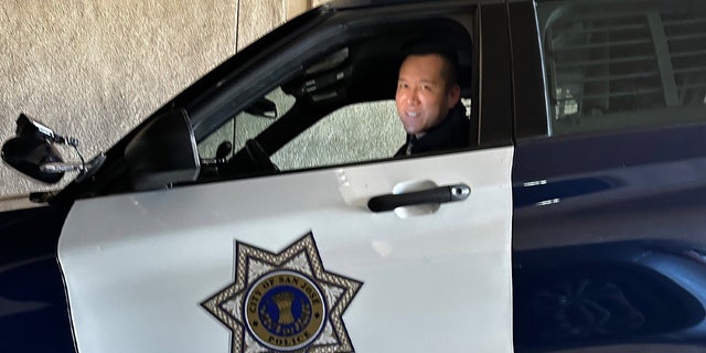 San Jose officer Ryan Low in patrol vehicle