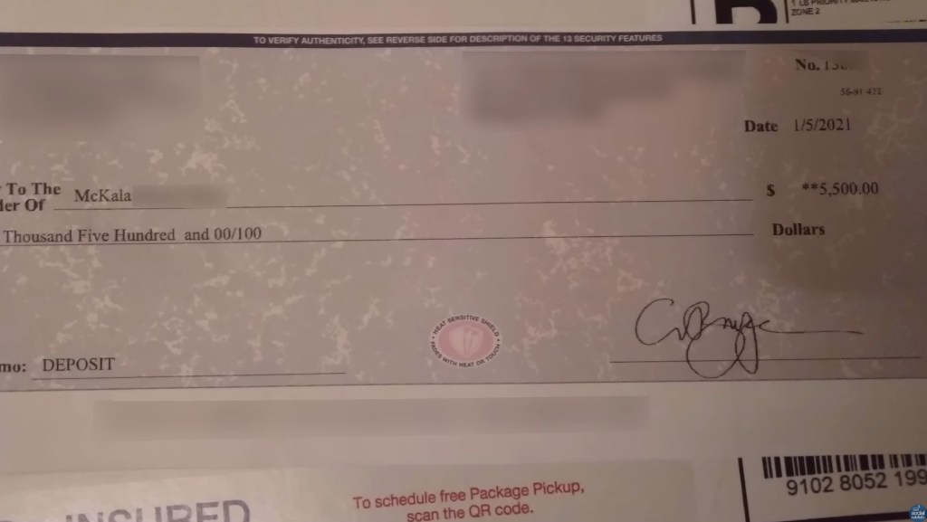 The channel figured out the one check was forged, with multiple other "fakes" with the same signature being found around the internet. 