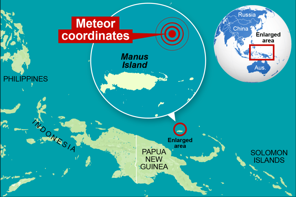 A map showing where the meteor landed