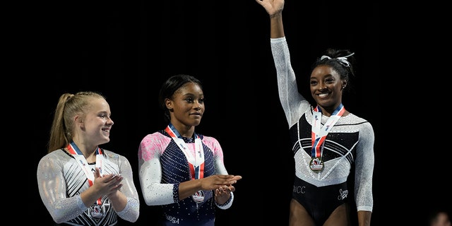 Simone Biles on the podium