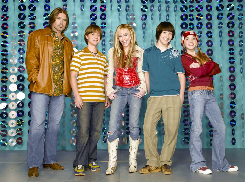 The cast of "Hannah Montana" from (L-R) Billy Ray Cyrus, Jason Earles, Miley Cyrus, Mitchel Musso, Emily Osment.