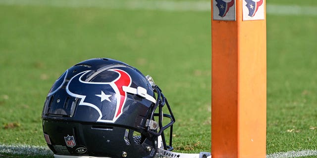 A Texans helmet in training camp