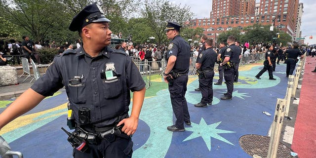 Police attempt to control the crowd