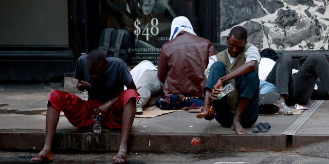 Migrants outside New York City hotel