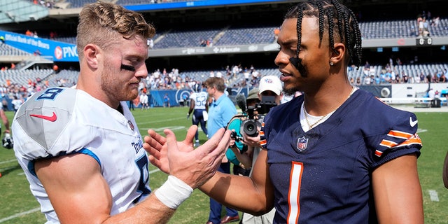 Will Levis greets Justin Fields