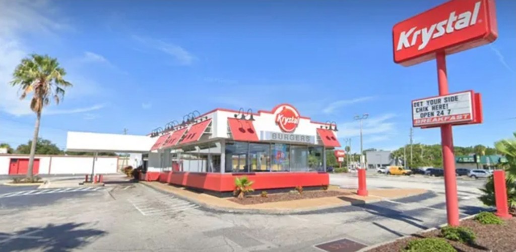 Nichole Maks, barefoot and bloodied, dropped a hammer and a knife when approached by officers outside this Krystal restaurant in Holly Hill, police said. (Google Maps)