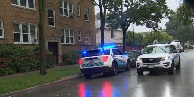 police cars outside apartment building