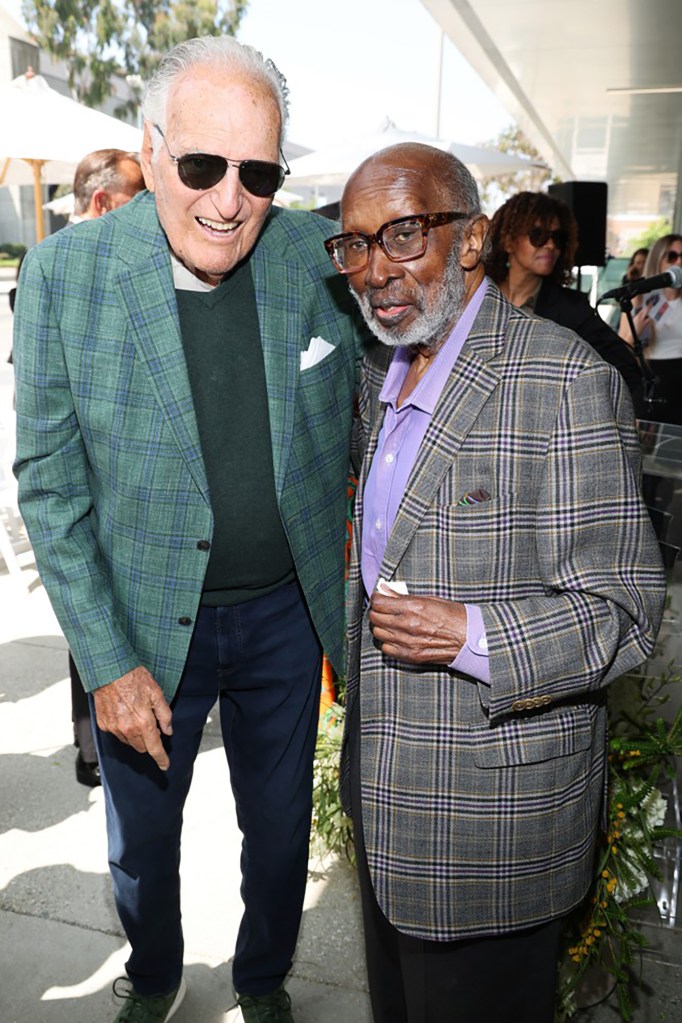 Jerry Moss and Clarence Avant pose together while attending the official unveiling of The Jacqueline Avant Children and Family Center on April 28, 2023. 
