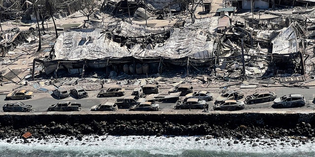 burnt-out cars on street