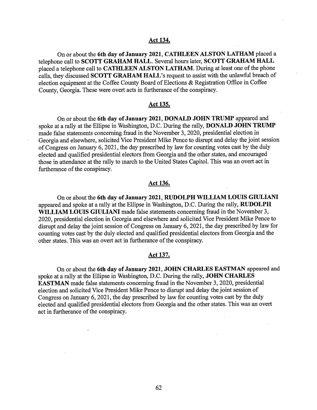 Page 62 of Georgia Indictment PDF document.