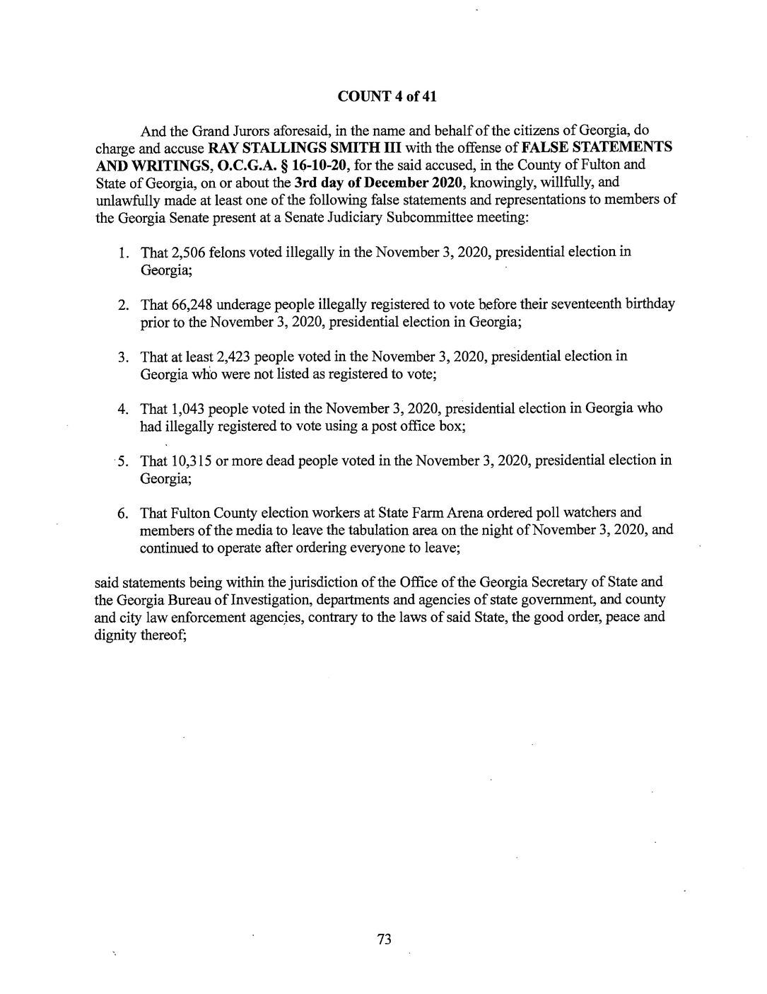 Page 73 of Georgia Indictment PDF document.