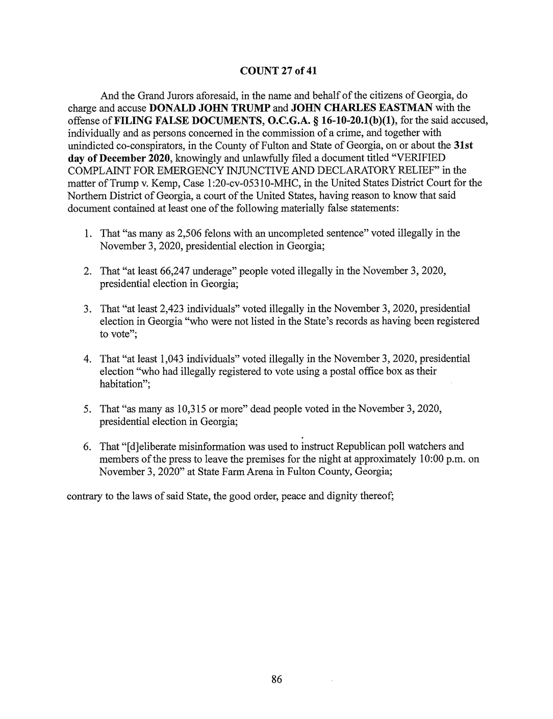 Page 86 of Georgia Indictment PDF document.