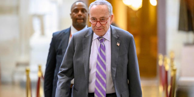 US Senate Majority Leader Chuck Schumer walks through the halls of Congress