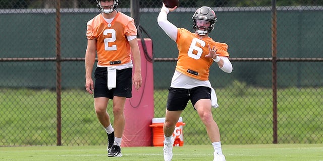 Kyle Trask and Baker Mayfield at OTAs