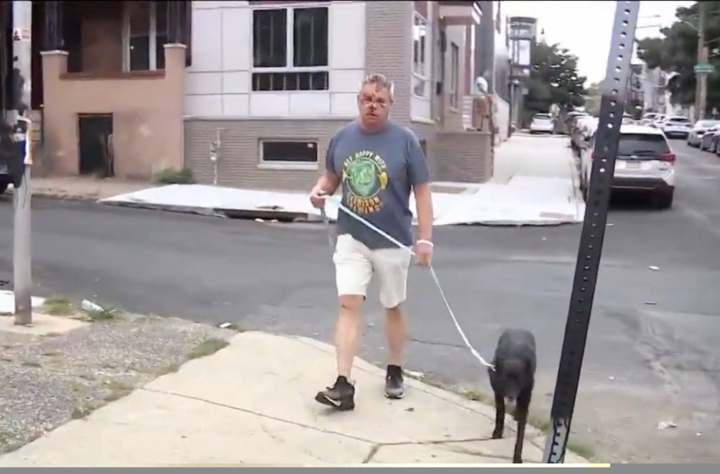 Scott Harris, 62, says he was walking his dog Nora around 11:30 Saturday night when he came upon a crowd gathered at a neighborhood park in the Brewerytown neighborhood of the city.