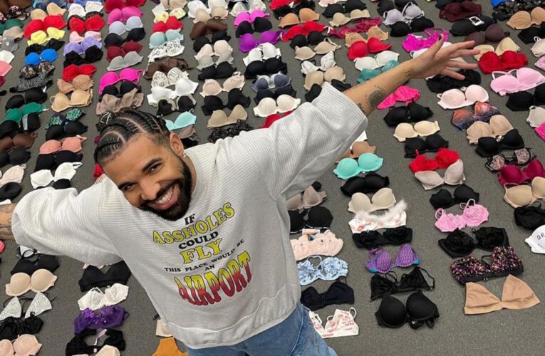 Drake displays hundreds of bras fans have thrown at him on ‘It’s All a Blur’ tour