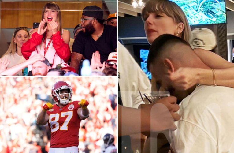 Taylor Swift and Travis Kelce show major PDA at post-game party