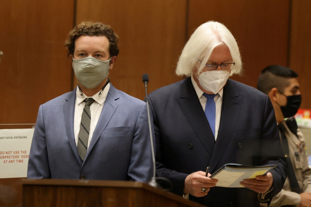 Masterson stands with his lawyer Thomas Mesereau as he is arraigned on three rape charges in separate incidents between 2001 and 2003, at Los Angeles Superior Court, Los Angeles, California, on Sep. 18, 2020. 