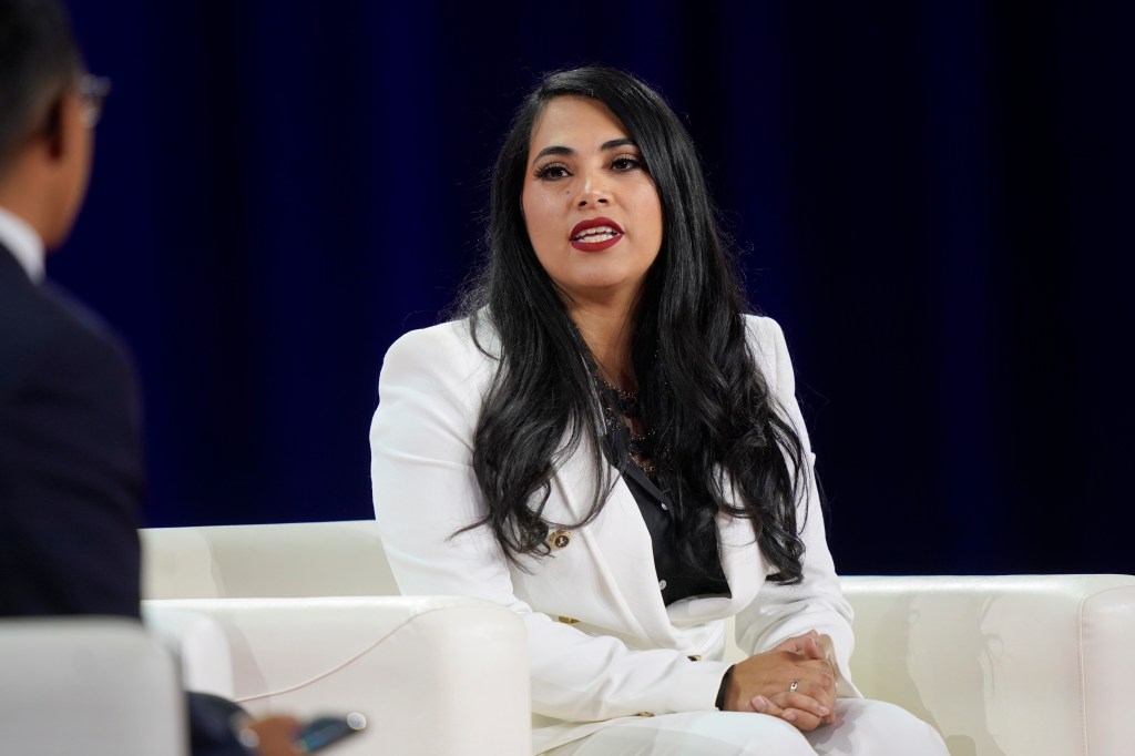 Mayra Flores speaks at the Conservative Political Action Conference (CPAC) in Dallas, Friday, Aug. 5, 2022.