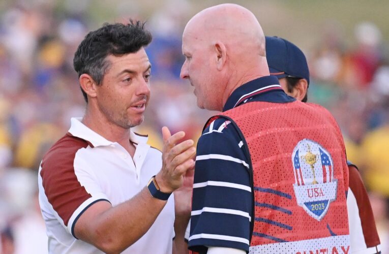 Europe retain five-point lead over US on second day of Ryder Cup after remarkable caddie controversy