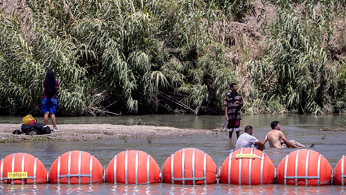 Buoys in Rio Grande River in Eagle Pass, Texas