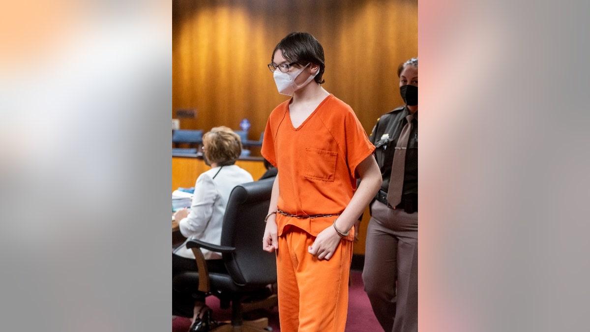 Ethan Crumbley attends a hearing at Oakland County circuit court in Pontiac, February 22, 2022, over the teen's placement as he awaits trial. Crumbley, 15, is charged with the fatal shooting of four fellow students and the wounding of seven others, including a teacher at Oxford high school on Nov. 30. (David Guralnick / POOL via The Detroit News)