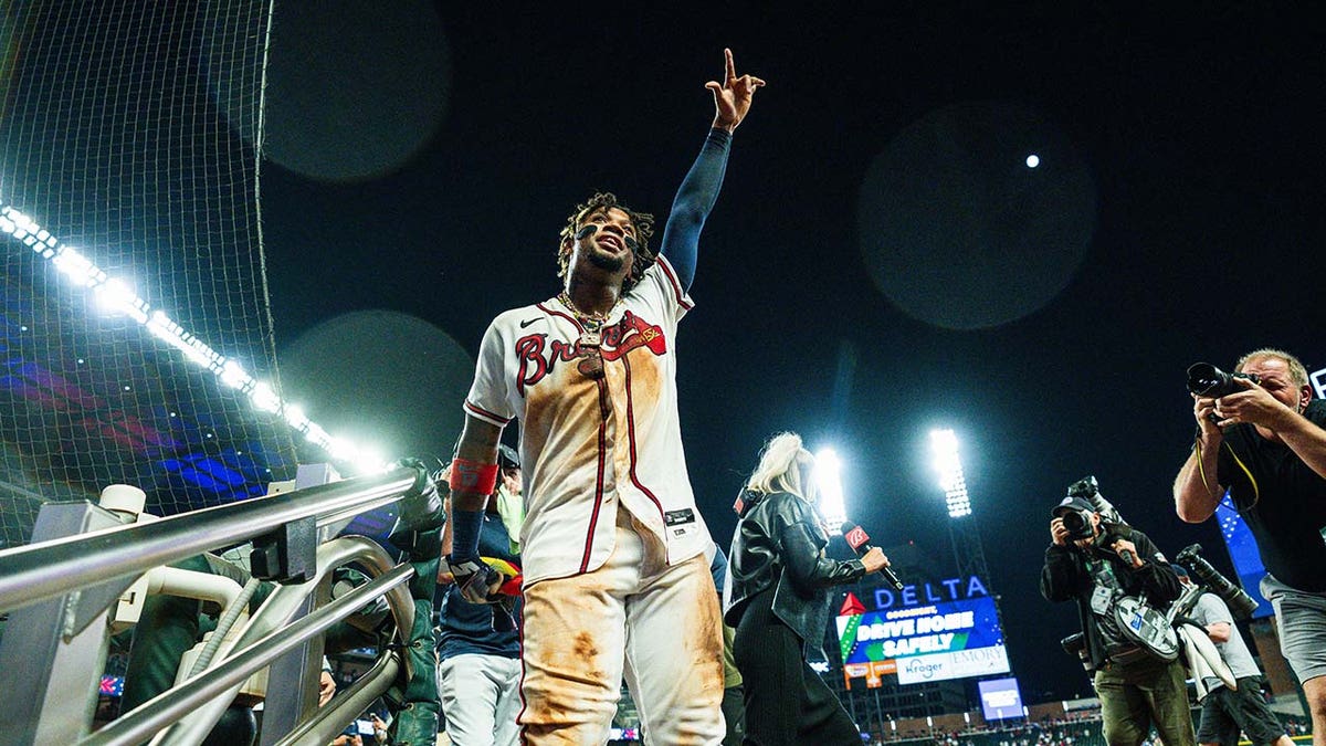 Ronald Acuna Jr. waves to the crowd