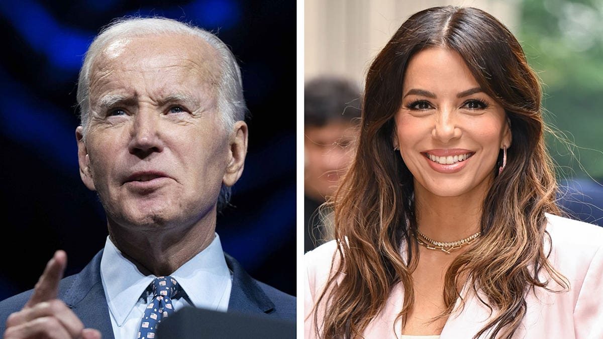 Photo collage of President Biden and Eva Longoria.